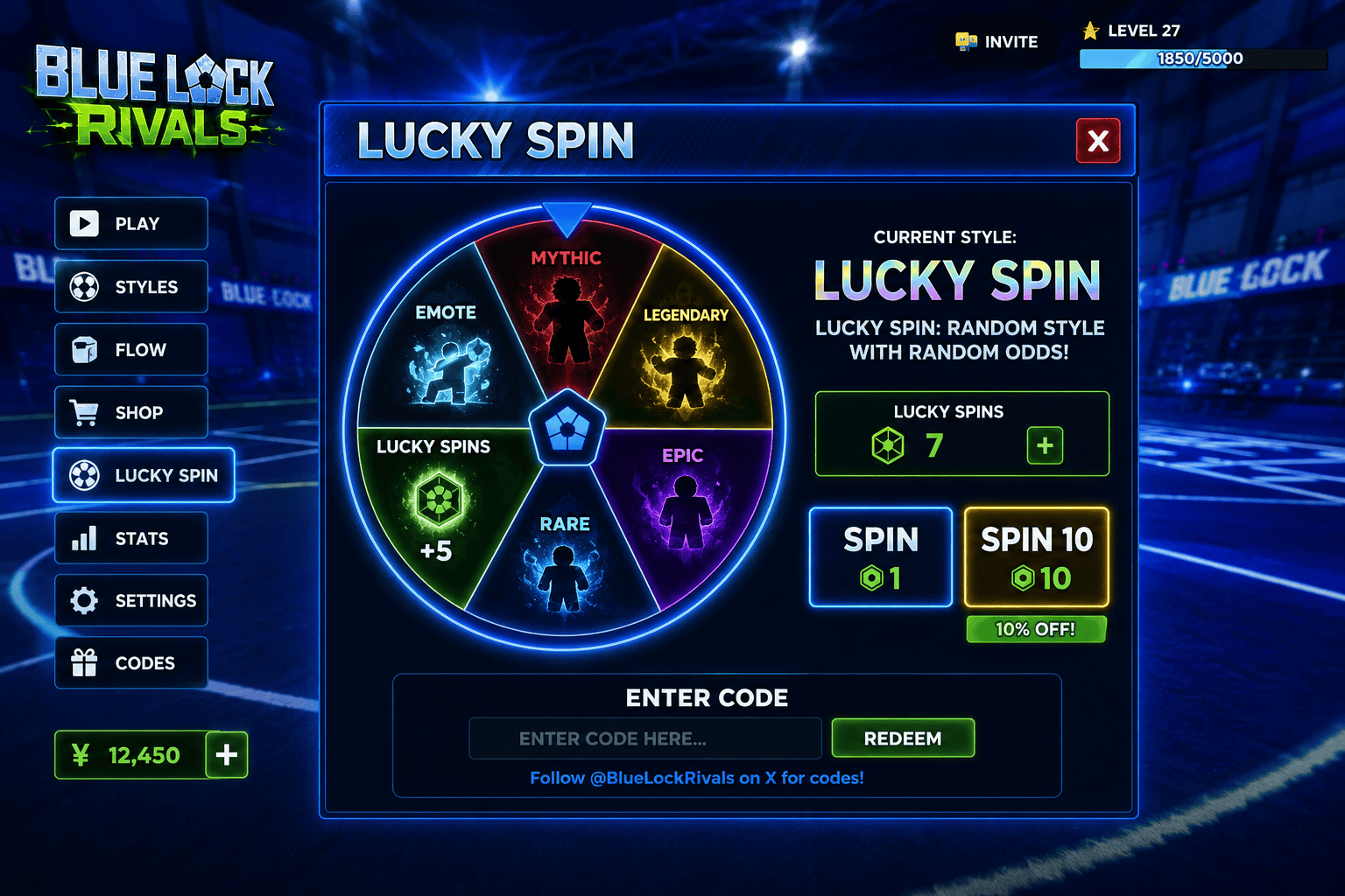Blue Lock Rivals Style and Flow spin menu screenshot